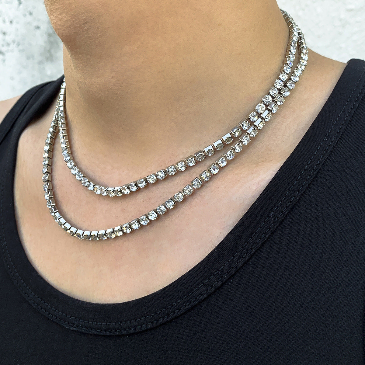 Retro Layered Rhinestone Design Necklace - Damned Threads